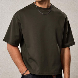 T-shirt <span class=keywords><strong>Homme</strong></span> <span class=keywords><strong>Coupe</strong></span> Boxy en Coton Lourd 300 GSM, Col Rond Côtelé, Épaules Tombantes, Manches Courtes, Idéal Streetwear Personnalisé - Product Image 2