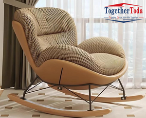 Fauteuil à bascule moderne en tissu texturé avec design ergonomique et structure métallique, chaise longue confortable pour salon ou chambre d'enfant - Product Image 2
