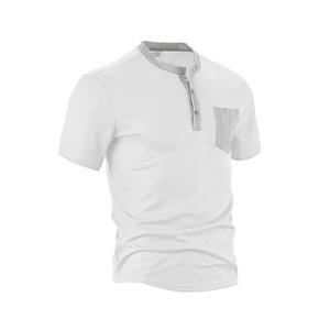 เสื้อเชิ้ตเฮนลีย์ผ้าวาฟเฟิลถักสำหรับผู้ชายสไตล์ยุโรปอเมริกัน โพลีเอสเตอร์ 100% ระบายอากาศได้ดี แขนสั้น มีกระเป๋า ไซส์ M - Product Image 4