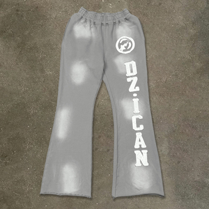 Custom Streetwear Embroidered logo Wide Leg Trousers Heavyweight Acid Wash Flare Sweatpants Designer Oversized Baggy Pants Men - Product Image 5