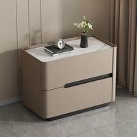 Table de chevet minimaliste moderne à coins arrondis, 2 tiroirs, meuble de rangement gris pour chambre à coucher, armoire d'appoint