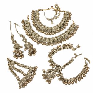 Parure de bijoux de mariée ethnique plaquée or de haute qualité, dernière conception, avec collier ras-du-cou orné de zircons, pour fiançailles et mariage - Product Image 2