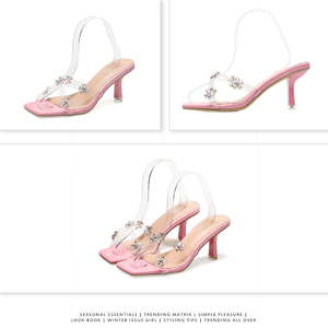 Sandalias de PVC transparentes estilo europeo-americano 2023 con tiras cruzadas, punta cuadrada, remaches florales, amortiguación y antideslizantes para primavera. - Product Image 6