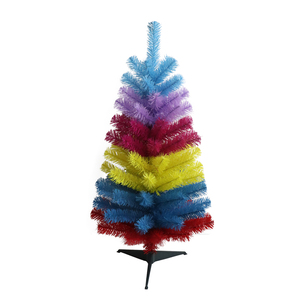 Sapin de Noël artificiel en PVC multi-couches coloré écologique de 3 pieds - Rouge, bleu, jaune, violet - Décoration de vacances pour la maison et le bureau - Product Image 1