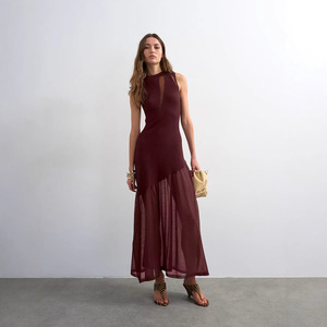Lin Women's Stretchy <strong>Jersey</strong> High-Neck Short Sleeve <strong>Midi</strong> Length <strong>Dress</strong> - Product Image 3