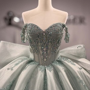 Robe de bal de Quinceañera de luxe vert sauge Dy1563 avec corsage à sequins en forme de cœur, nœud surdimensionné et jupe en tulle superposée Jancember - Product Image 5