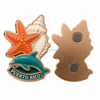 Aimant de réfrigérateur personnalisé en métal émaillé souple, souvenir touristique de Porto Rico, avec motifs étoile de mer, dauphin et coquillage