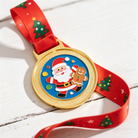 Médaille de Noël personnalisée en alliage de zinc plaqué or avec impression UV, de haute qualité, moulée sous pression et sablée