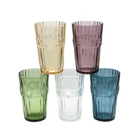 Vintage paarsblauwe creatieve glazen tumbler met bloemenpatroon en edelsteen reliëf, voedselveilig, vaatwasserbestendig, voor thuisgebruik, feestjes en bruiloften