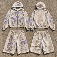 Ensemble sweat à capuche et short pour homme, personnalisé, vente en gros, style vintage délavé, imprimé graphique, coupe décontractée, mode décontractée, fabricant de vêtements OEM