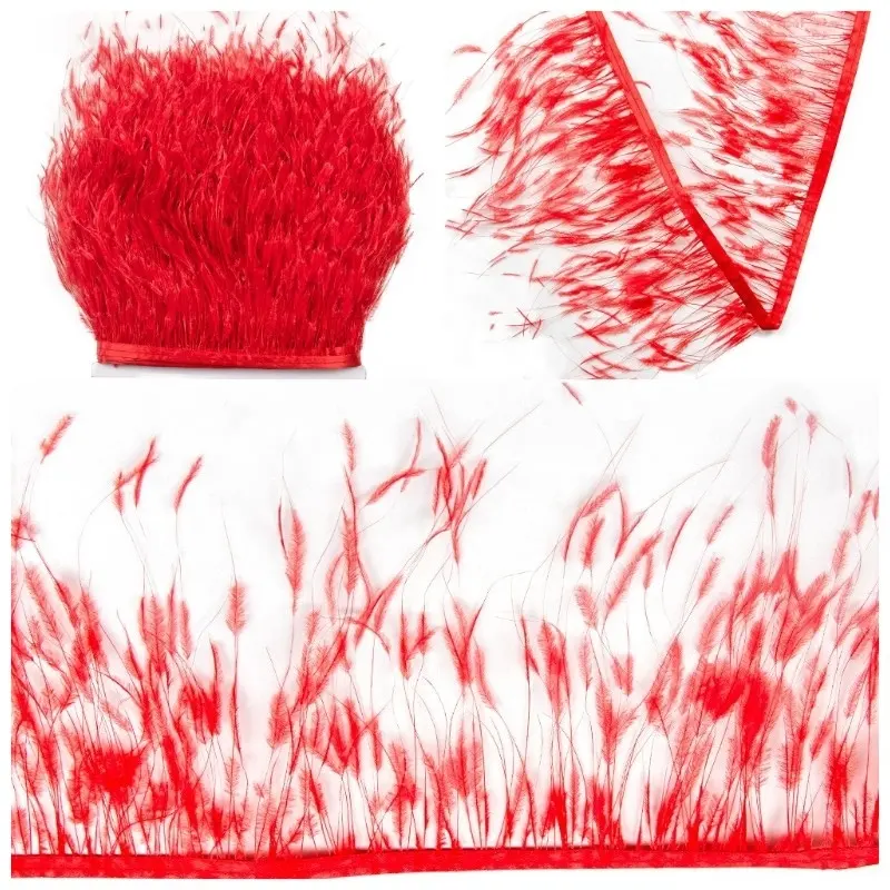 Wholesale 1 layer Red Burnt Ostrich Feather Fringes Stripped Ostrich Feather Lace Trim For Wedding Fashion Clothing Accessories