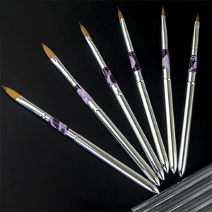 Pinceau à ongles en poils de Kolinsky 20%-100% pour acrylique, tailles 2-12, manche métallique plat, virole sertie pour nail art - Product Image 1