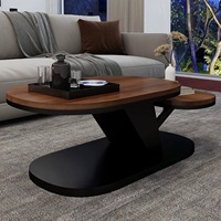 Table basse ovale pivotante moderne et simple en bois massif de chêne rouge, mobilier minimaliste pour salon, table centrale pour la maison