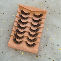 Lantes Wing 7 paires de faux cils en bande, effet œil de renard bouclé, extension de coin externe, tige noire, pour scène, effet œil de chat