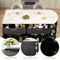 Cuisine îlot modulaire avec station de préparation coulissante, plan de travail en chêne durable, espace repas, centre de cuisson domestique, grande table