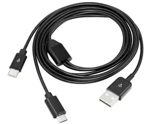 2 in 1 USB 2.0 A to USB Type C and Micro USB Charging Cable Cord,Power up to 2 Devices at Once from a Single USB Port,1M(Black)