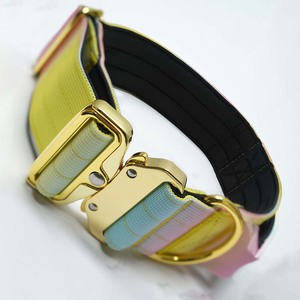 Premium Luxury Rainbow Tactical <b>Dog</b> <b>Collar</b> Padded Nylon Print Gold Metal Buckle Heavy Duty Comfortable Pet Gear - Product Image 1