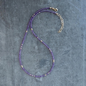Collana girocollo Zooying con perline di ametista naturale delicata, collana con pietra portafortuna di febbraio per donna - Product Image 4