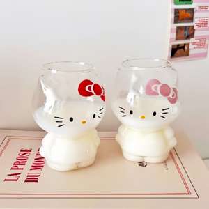 Gobelet en verre transparent en verre borosilicate de haute qualité, gobelet en verre mignon en forme de Hello Kitty pour jus, lait, café, crème glacée - Product Image 2