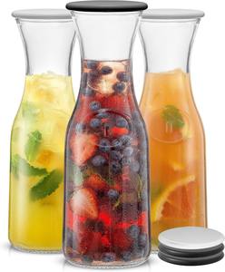 Carafe en verre avec couvercle, 1 litre, pichet en verre pour bar à mimosa, eau, thé glacé, jus, vin, lait, compatible lave-vaisselle, pour boissons - Product Image 1