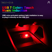 Luz de ambiente Interior de coche, luz de noche pequeña, decoración, mini universal, USB, luz de ambiente controlada por voz táctil colorida
