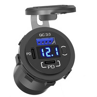 Chargeur rapide double USB-C PD 20W et 18W QC3.0 12-24V avec surveillance de la tension et interrupteur à bouton pour camping-car, caravane, voiture, voiturette de golf