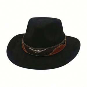 Sombrero Fedora Estilo Europeo Americano con Protección Solar para Hombre y Mujer, Sombreros Vaqueros de Primavera Verano con Banda OX para Parejas, Festival de Música - Product Image 2