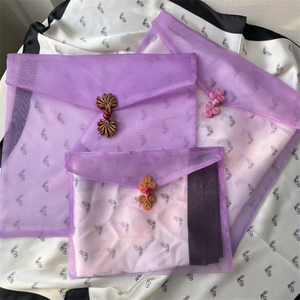 Luxury Clear <b>Transparent</b> Gift Clothes Packaging <b>Bags</b> Custom Logo Purple Organza Envelope Pouch with Chinese Knot Button - Product Image 4