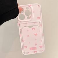 Étui de téléphone coréen mignon rose avec porte-cartes pour iPhone 17 Air 16 15 14 13 12 11 Pro Max X XR Plus, coque souple antichoc avec portefeuille
