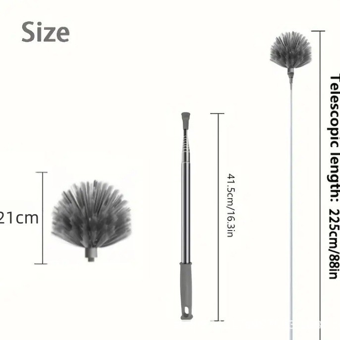 Brosse à toile d'araignée télescopique grise (longueur totale 225 cm)