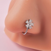 Anneaux de nez à charnière en or pour femmes en gros fleur lézard Zircon Faux faux Piercing bijoux manchettes de nez en laiton Clip pour les mariages