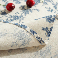Nouvelle nappe ronde en coton et lin imprimée de fleurs bleues vintage, style rustique campagnard, lavable, pour la salle à manger, la maison, les fêtes