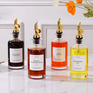 350ml 500ml 자동 개폐 오일 컨트롤 병 가정용 식초 향신료 제어 주방 럭셔리 투명 유리 병 - Product Image 3