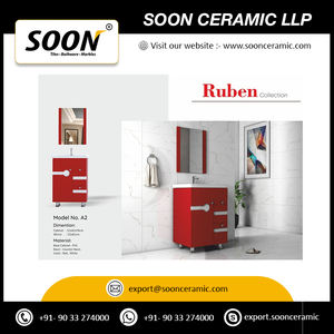 Meubles de salle de bain style moderne à portes simples, blancs et rouges, ensemble de coiffeuse pour maison, hôtel et villa - Product Image 2