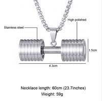 Collier pendentif haltère en acier inoxydable, bijoux de musculation, bijoux de barre de musculation pour les amateurs de sport