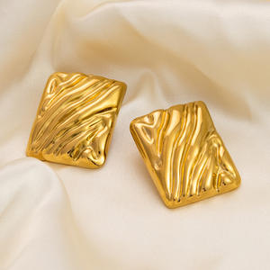 Square Wave <b>Stud</b> Earrings <b>Titanium</b> Steel 18K Gold Plated Geometric Design For Women Party Jewelry - Product Image 1
