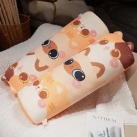 Coussin en peluche long imprimé chat de dessin animé mignon, coussin de soutien latéral rond et doux pour la maison, la chambre et la décoration de canapé