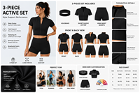 Ensemble de yoga 3 pièces : veste zippée, short taille haute et bandeau assorti |   Tissu extensible léger et respirant