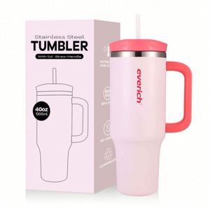 Design Custom logo 40 oz Adventure Stainless Steel Double Wall Vacuum Metal Travel Coffee Mug with Dust Proof Straw Handle Lid - Product Image 1