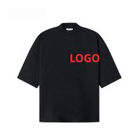 T-shirt vierge uni teint en coton peigné filé à l'anneau 310 GSM, col montant, coupe oversize 6XL, pour hommes, avec logo personnalisé, vente en gros