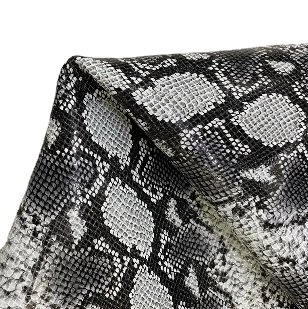 Cuir véritable de vachette imprimé python noir et gris peau de serpent imprimé en cuir de vachette pour sac à main chaussures