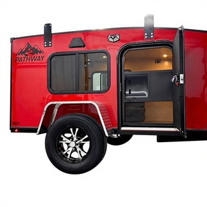 Caravane de voyage Pathway Red en aluminium avec plancher en bois, suspension indépendante, espace pour 2 personnes, caravane moderne - Product Image 1