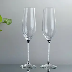 230 Ml Handmade Sliver Diamond Long Stem Champagne Flutes Champagne Wedding Glasses Goblet