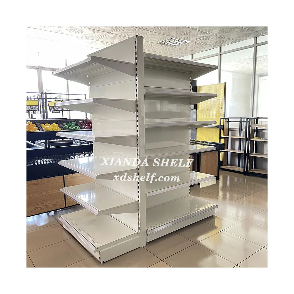 2 מטר Endcap סופרמרקט גונדולה מדף Rack סופרמרקט עם תליית צד מסגרת סופרמרקט לצבור מדף תצוגת הקמעונאי