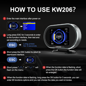 Herramientas universales de diagnóstico de coche <span class=keywords><strong>Konnwei</strong></span> KW206 HUD Head up Display <span class=keywords><strong>OBD2</strong></span> escáner para 12V OBD EOBD protocolo coches temperatura del agua - Product Image 4