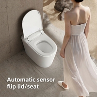 Toilette intelligente chauffante à montage au sol avec télécommande, chasse d'eau par siphon, eau chaude instantanée, buse autonettoyante, mode nuit