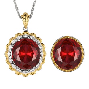 High Quality Eco-friendly Copper Zircon Jewelry Set for Women 18*20mm Red Cubic Zirconia Premium Pendant <b>Earrings</b> Set - Product Image 2