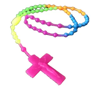 rainbow color silicone rosary,religious rosary, colored cheap necklace