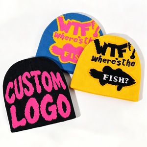 <span class=keywords><strong>Gorro</strong></span> de punto jacquard de fibra con letras personalizadas, gorros cálidos de lana 100% acrílica, <span class=keywords><strong>gorro</strong></span> de hip hop Y2K de primera calidad con logo jacquard - Product Image 1