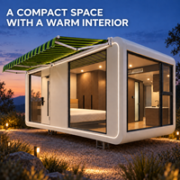 Maisonnette préfabriquée intégrée en une seule pièce, type Apple Cabin, avec verrière panoramique et auvent rétractable pour complexe hôtelier ou camping